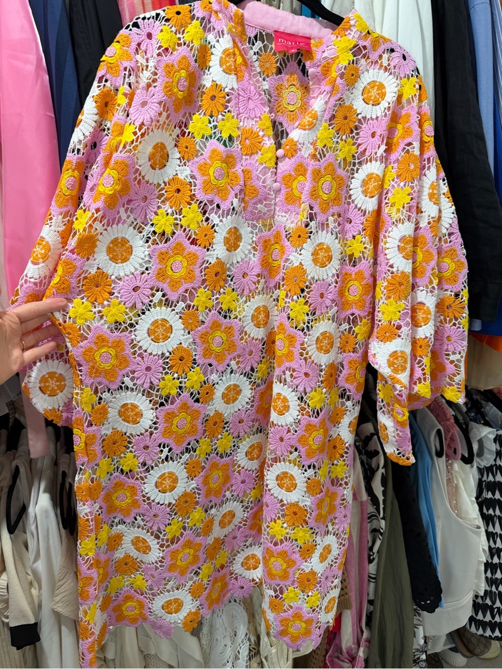 J.Marie Pink & Orange Floral Crochet Mini Dress